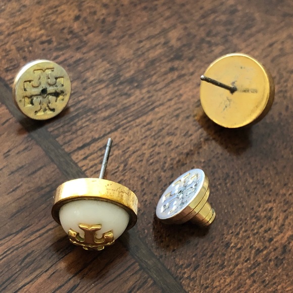 Authentic Tory Burch Double T gold tone and white earrings - Picture 11 of 16